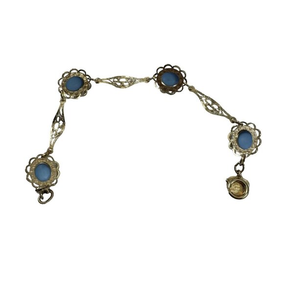 Cameo Bracelet and Earrings Set 14k Yellow Gold Overlay Filigree Link Sentiment - Picture 9 of 9